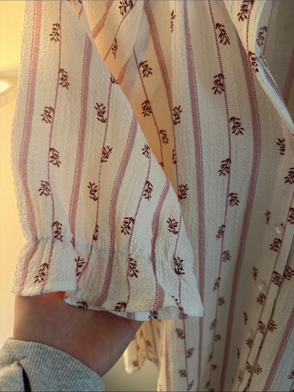 Pink-Patterned Cream Button-Front Blouse - Picture 2 of 3